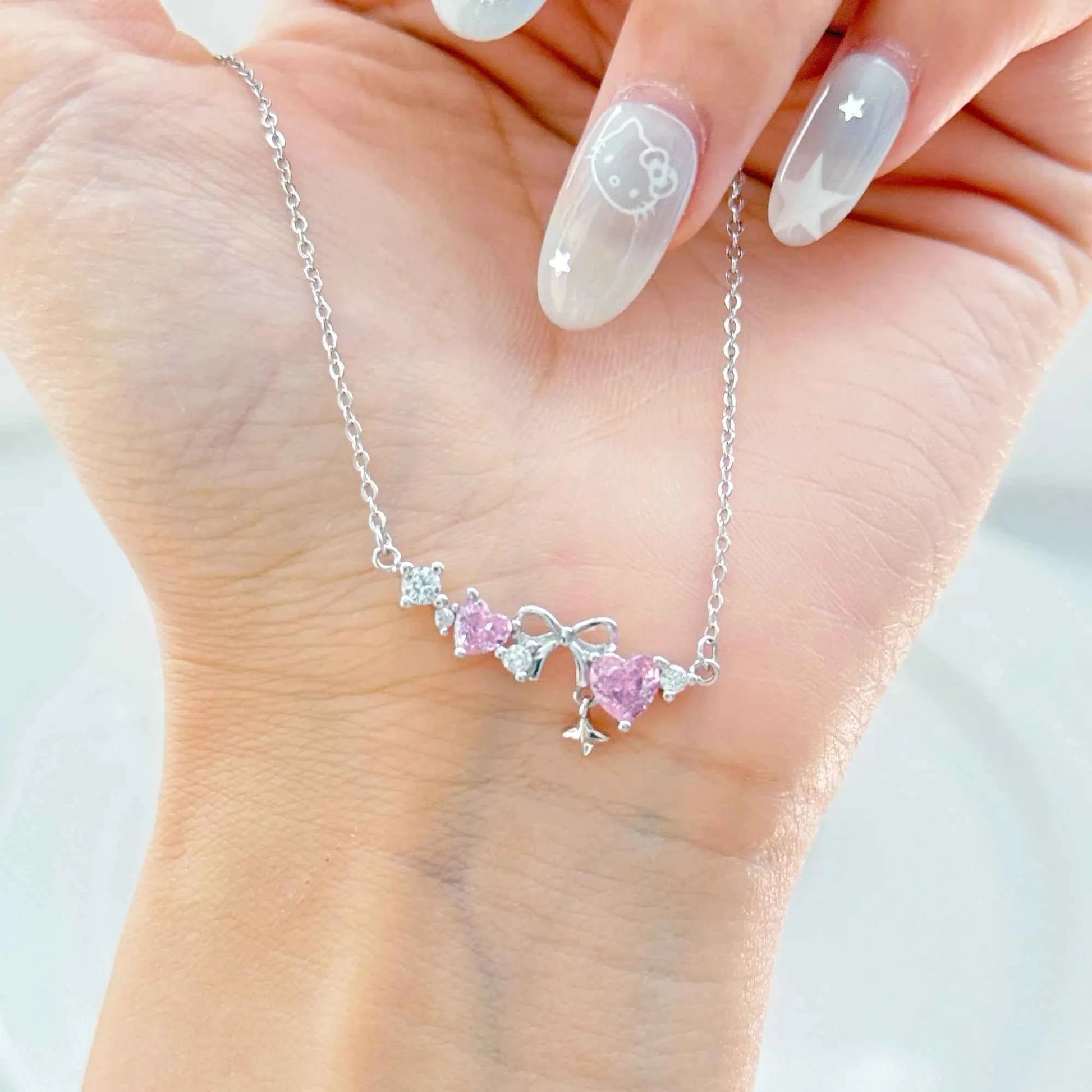 "Romantic Heartbeat" 925 Sterling Silver Pink Heart Bow Necklace – Delicate & Gift-Ready (Copy)