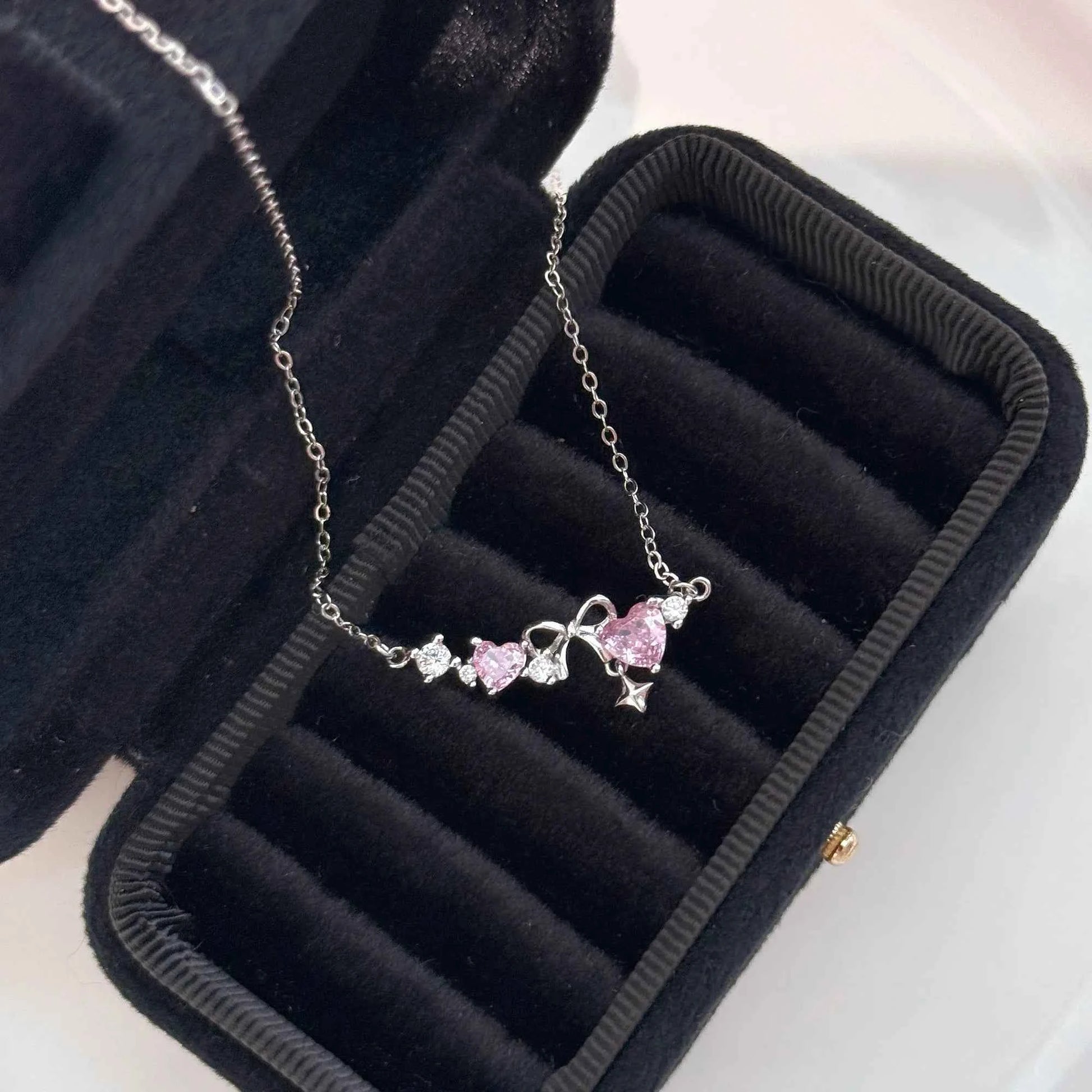 "Romantic Heartbeat" 925 Sterling Silver Pink Heart Bow Necklace – Delicate & Gift-Ready (Copy)