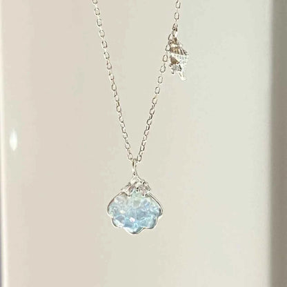 "Shattered Ice Elegance" 925 Sterling Silver Shell Necklace with Crystal - Cool, Chic, and Timeless