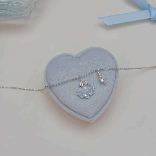 "Shattered Ice Elegance" 925 Sterling Silver Shell Necklace with Crystal - Cool, Chic, and Timeless