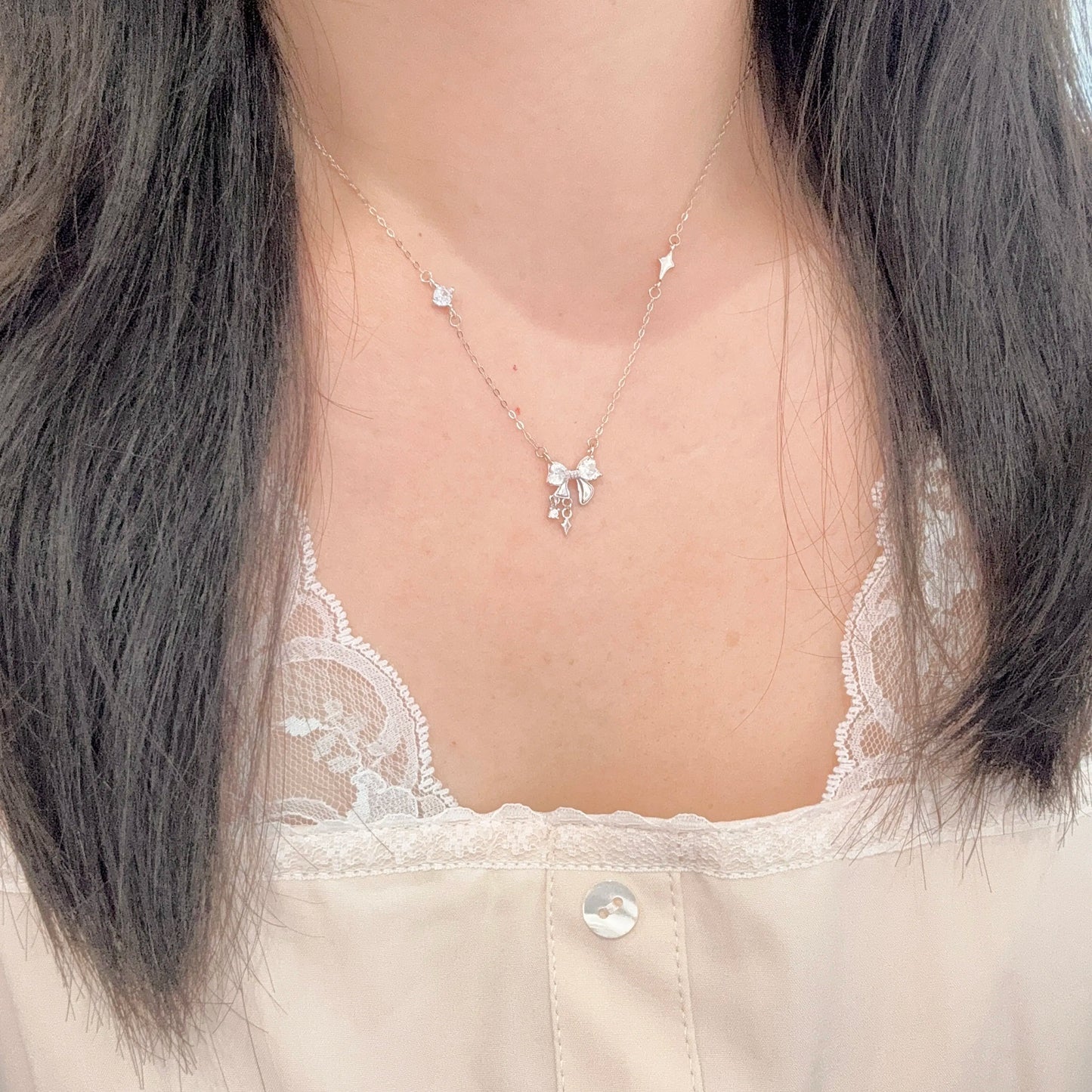 "Silk Dream" 925 Sterling Silver Tassel Bow Necklace - Elegant and Charming