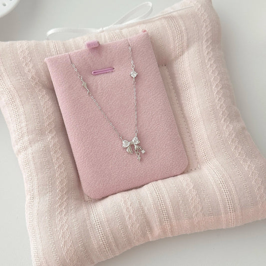 "Silk Dream" 925 Sterling Silver Tassel Bow Necklace - Elegant and Charming