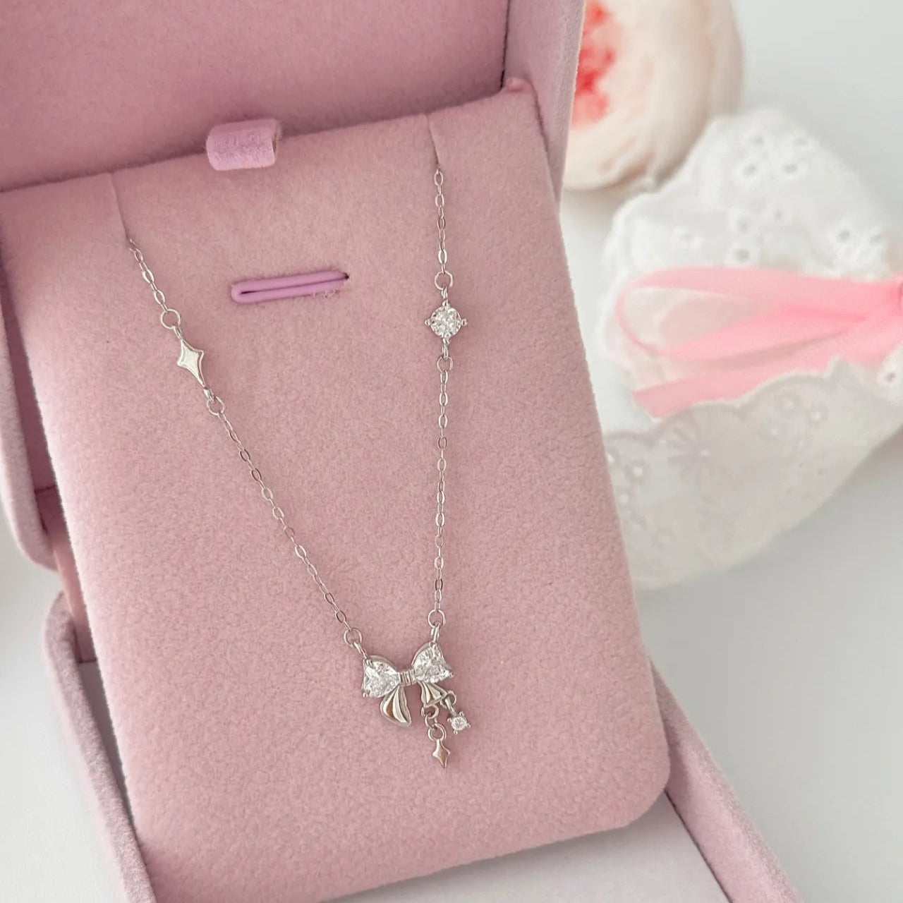 "Silk Dream" 925 Sterling Silver Tassel Bow Necklace - Elegant and Charming