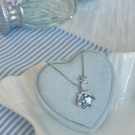 "Starlight Shell" 925 Sterling Silver Necklace - Dreamy Blue Starfish and Shell Design (Copy)