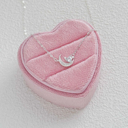 "Night Dream Starlight" 999 Pure Silver Heart and Moon Necklace - Dreamy and Elegant