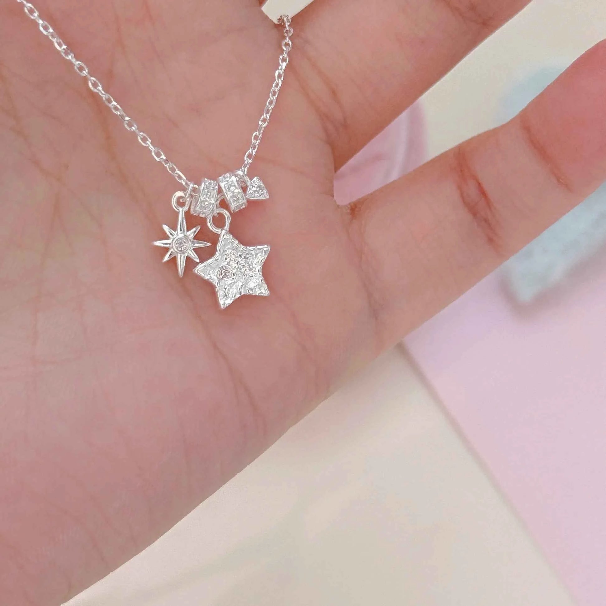 "Starry Ceiling" 925 Sterling Silver Star Charm Necklace - Dreamy and Sophisticated