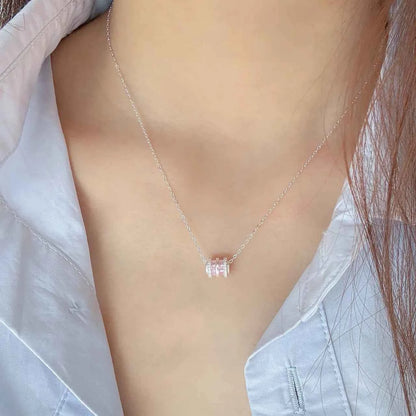 "Pink Fortune Bead" 999 Pure Silver Necklace with Zircon - Elegant and Charming