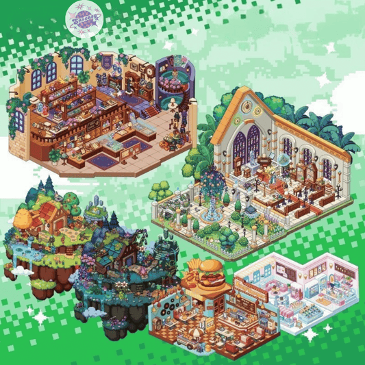 Original Pixel Style 6.0 3D Scene Sticker Set: 6 Theme Designs (Standard Size & Plus Size)
