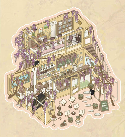 Summer Courtyard – Plus Size 3D Miniature Scene Stickers – 2 Theme Sets: Wisteria Cottage | Grand Courtyard