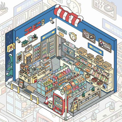 Travel Journal: Japan – 3D Miniature Scene Sticker – 4 Theme Sets: Convenience Store | Oden Shop | Manga House | Variety Store