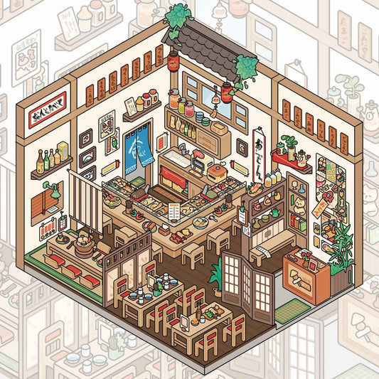 Travel Journal: Japan – 3D Miniature Scene Sticker – 4 Theme Sets: Convenience Store | Oden Shop | Manga House | Variety Store