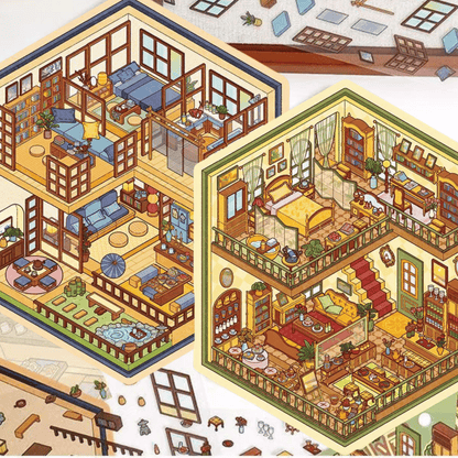 Two-Story Cottage – 3D Miniature Scene Stickers – 2 Theme Sets: French Cottage | Japanese Cottage - SNSEASY