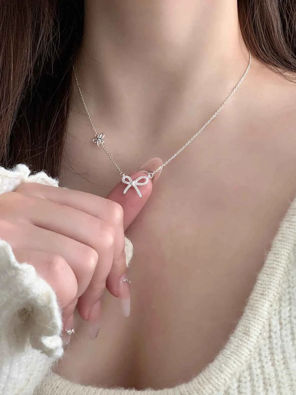 "Ultra-Glam Bow" 925 Sterling Silver Bow Necklace with 5A Zircon – Luxe, Dainty, Statement (Copy)