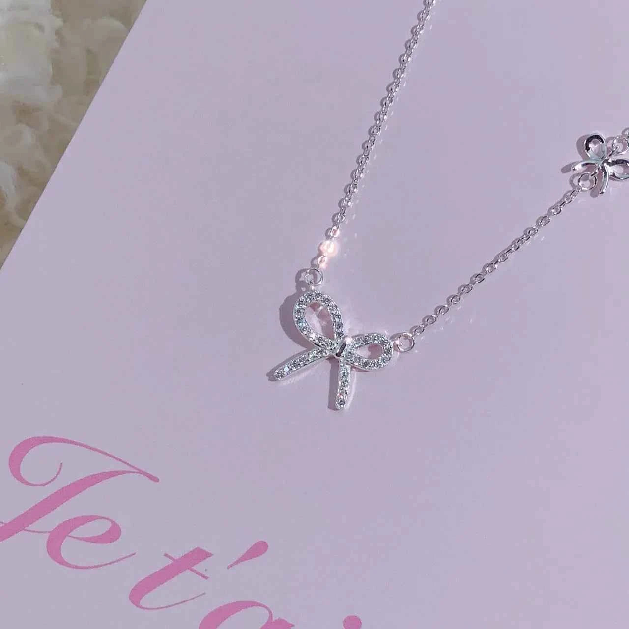 "Ultra-Glam Bow" 925 Sterling Silver Bow Necklace with 5A Zircon – Luxe, Dainty, Statement (Copy)
