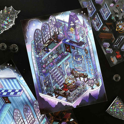 Vintage Horror Series – 3D Miniature Scene Stickers – 4 Theme Sets: Haunted Bank | Ghost Bar | Deep Sea Castle | Pipeline Café