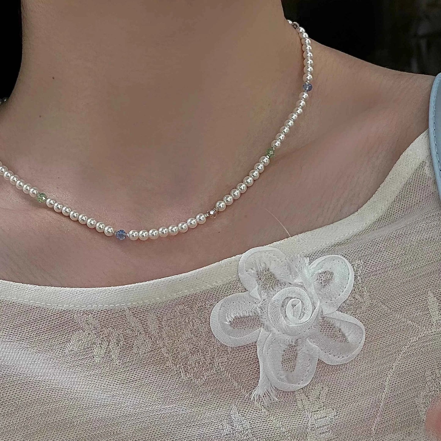 "Yingluo" 925 Sterling Silver Necklace with Pearls and Czech Beads - Unique and Gentle (Copy)