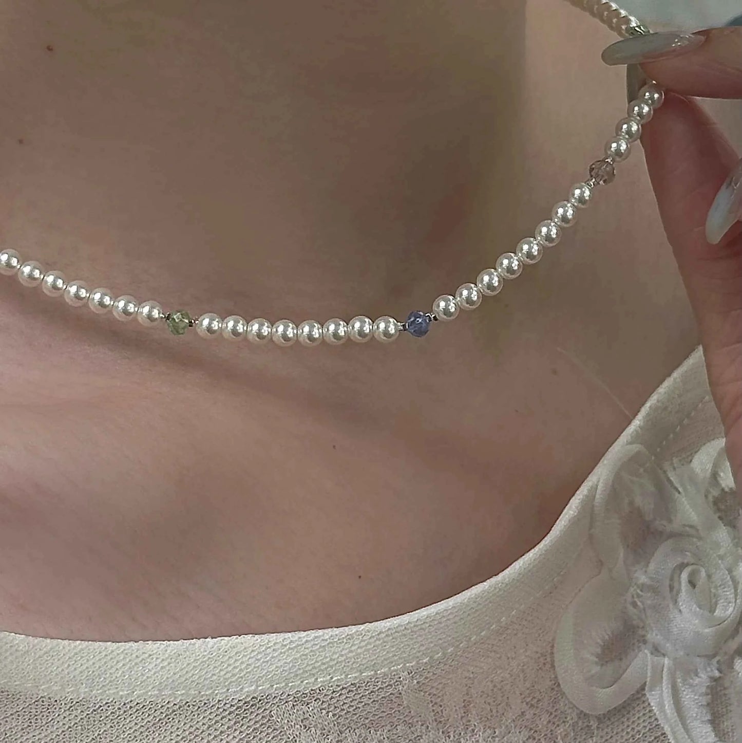 "Yingluo" 925 Sterling Silver Necklace with Pearls and Czech Beads - Unique and Gentle (Copy)