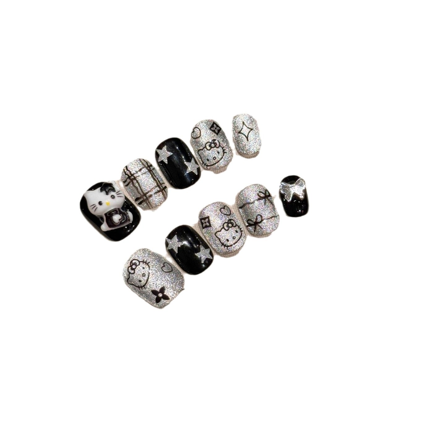 Gothic Black Hello Kitty Nail Art