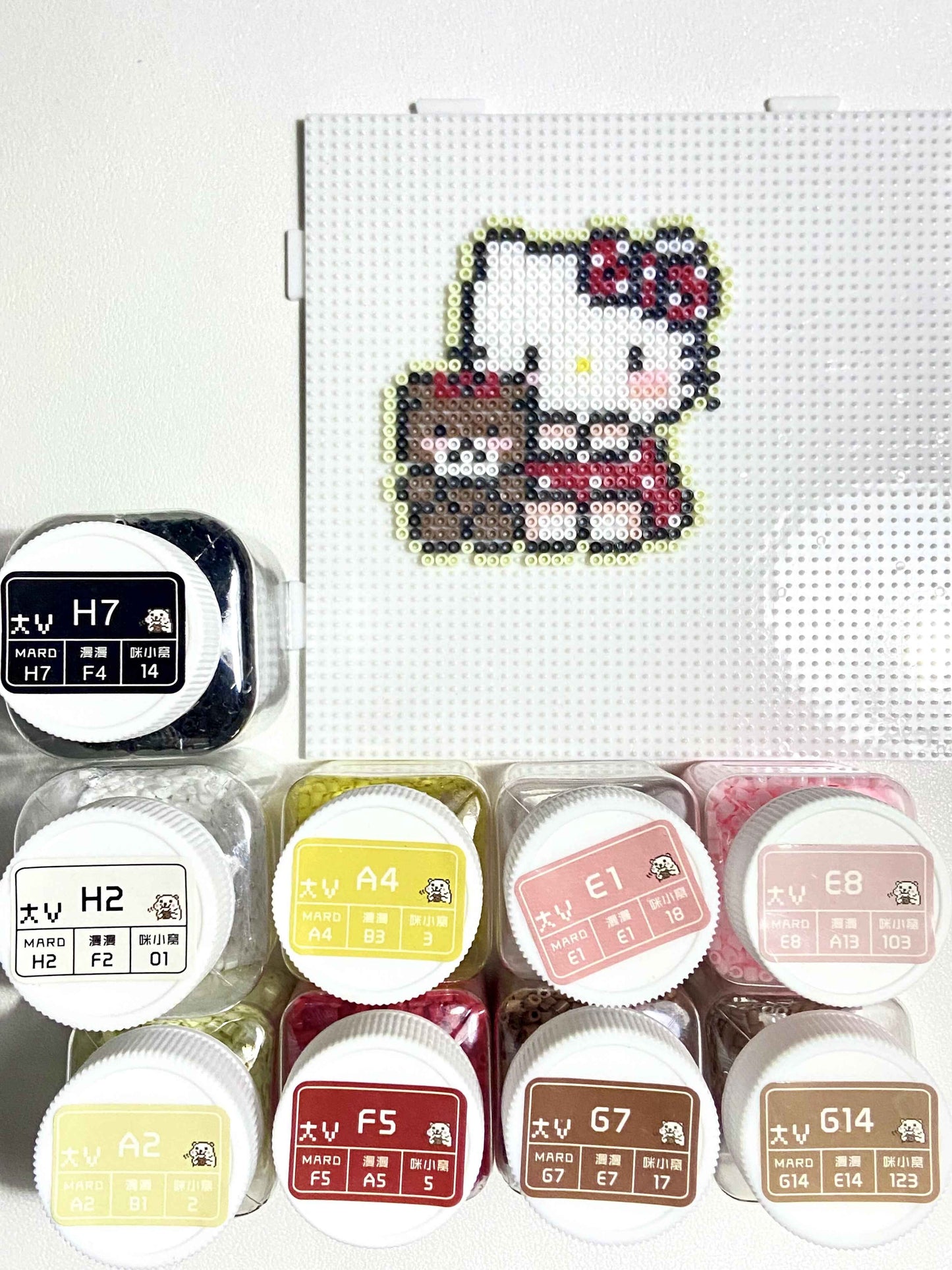 Hello Kitty and Her Teddy Bear Friend – Hello Kitty Keychain | Handmade Fuse Perler Bead Design