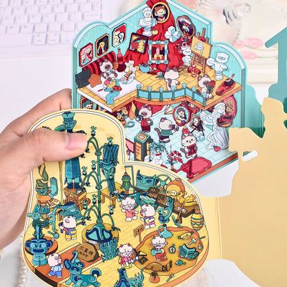 Cute Animals Visit the Museum – 3D Miniature Scene Stickers (Flip-Open Plus Size) – 4 Theme Sets: Dog Opera House | Cat Aquarium | Cat Art Museum | Sheep Sanxingdui Museum