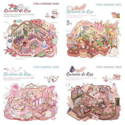 Crimson Rose – 3D Miniature Scene Stickers – 4 Theme Sets: Cat’s Perfume Shop | Princess’s Undersea Villa | Queen’s Treehouse | Postman’s Treehouse