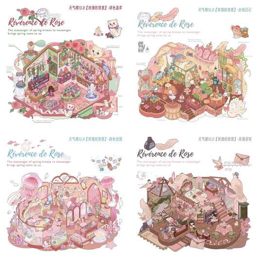 Crimson Rose – 3D Miniature Scene Stickers – 4 Theme Sets: Cat’s Perfume Shop | Princess’s Undersea Villa | Queen’s Treehouse | Postman’s Treehouse